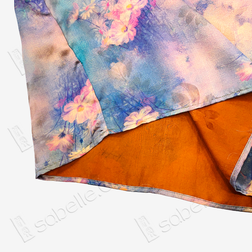 Floral Gradient Short-Sleeve Top in Gambiered Canton Silk