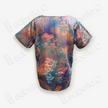 Floral Gradient Short-Sleeve Top in Gambiered Canton Silk
