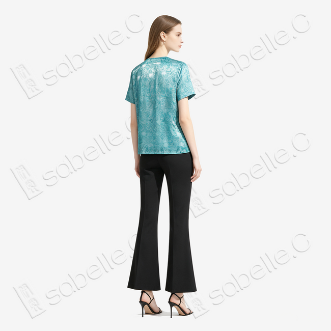 Aqua Ripple Treasure Bloom Shu Brocade Top - 青漪寶相蜀錦短上衣