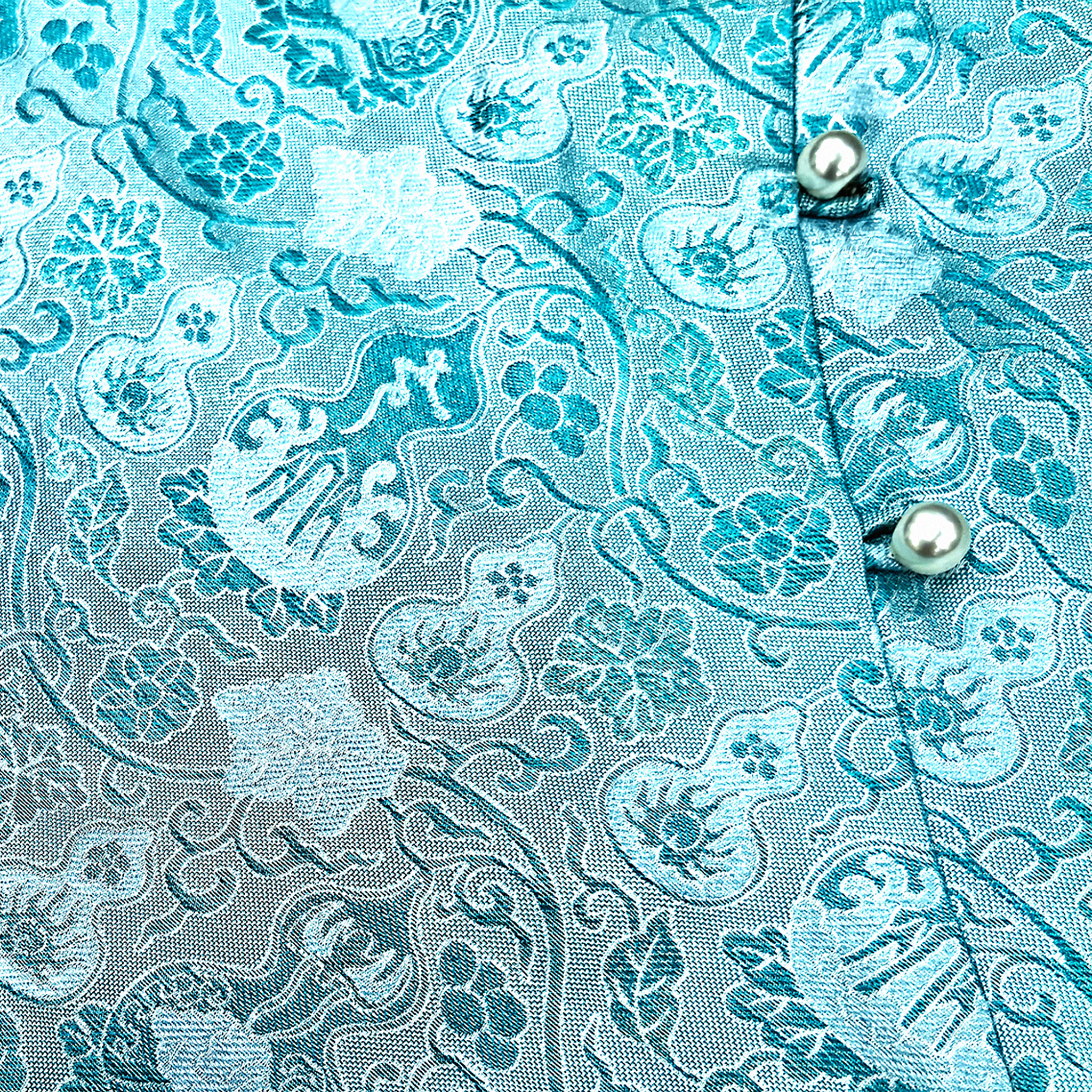 Aqua Ripple Treasure Bloom Shu Brocade Top - 青漪寶相蜀錦短上衣
