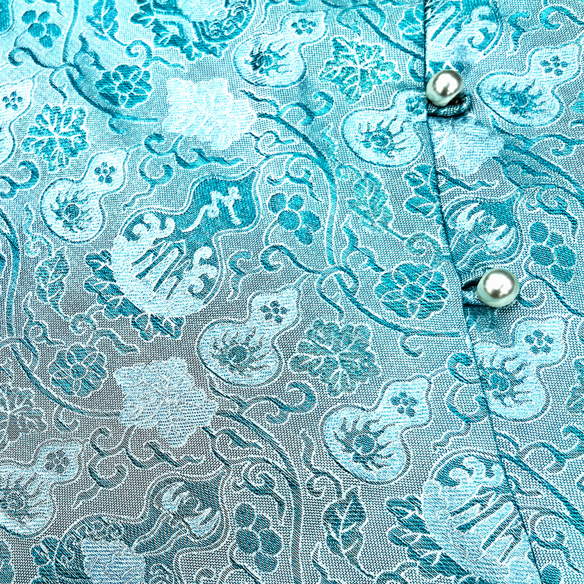 Aqua Ripple Treasure Bloom Shu Brocade Top - 青漪寶相蜀錦短上衣
