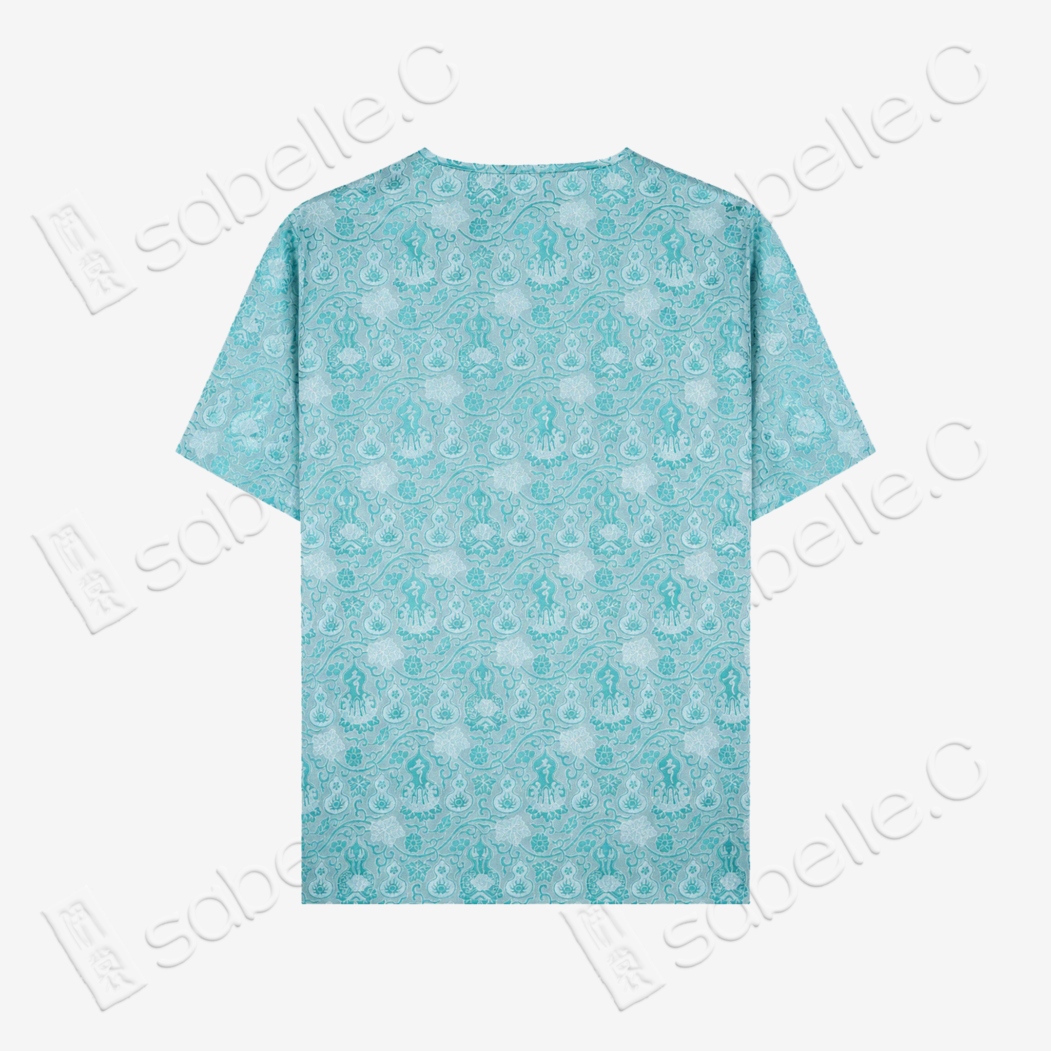 Aqua Ripple Treasure Bloom Shu Brocade Top - 青漪寶相蜀錦短上衣