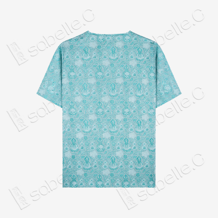 Aqua Ripple Treasure Bloom Shu Brocade Top - 青漪寶相蜀錦短上衣