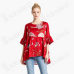 Scarlet Satin Colorful Peacock Antique Silk Brocade Top - 「朱緞彩雀」古董真絲老織錦上衣