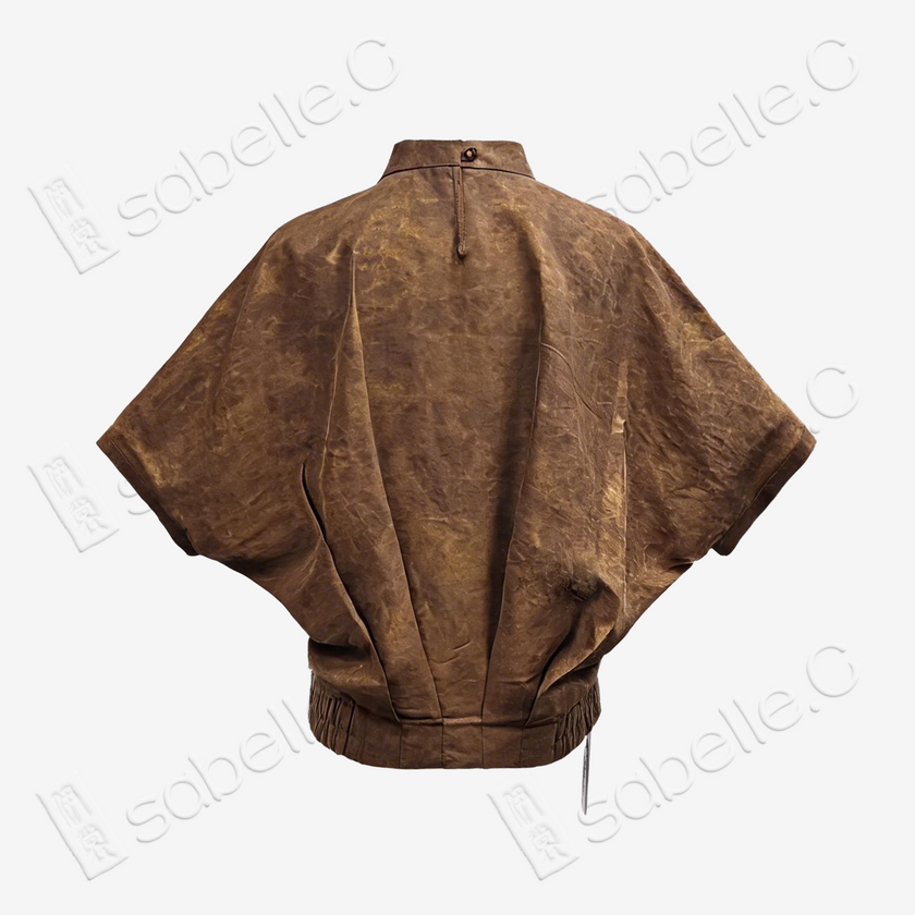 Gilded Vein Texture Stand Collar Gambiered Guangdong Silk Top - 鎏金枝絡香雲紗短袖