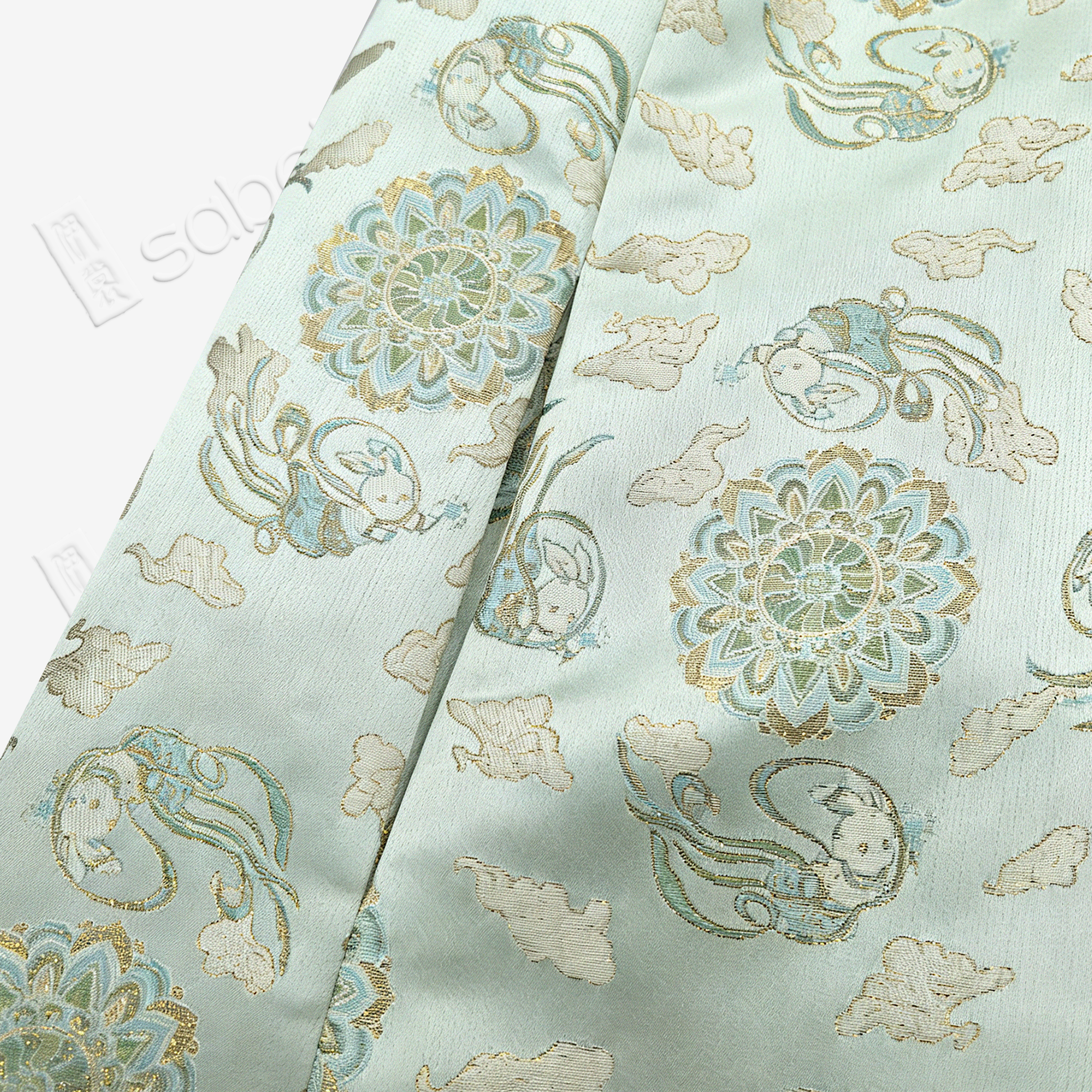 Mint Treasure Bloom Roundel Shu Brocade Long Top - 青瑤寶相蜀錦長上衣