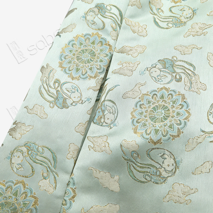 Mint Treasure Bloom Roundel Shu Brocade Long Top - 青瑤寶相蜀錦長上衣