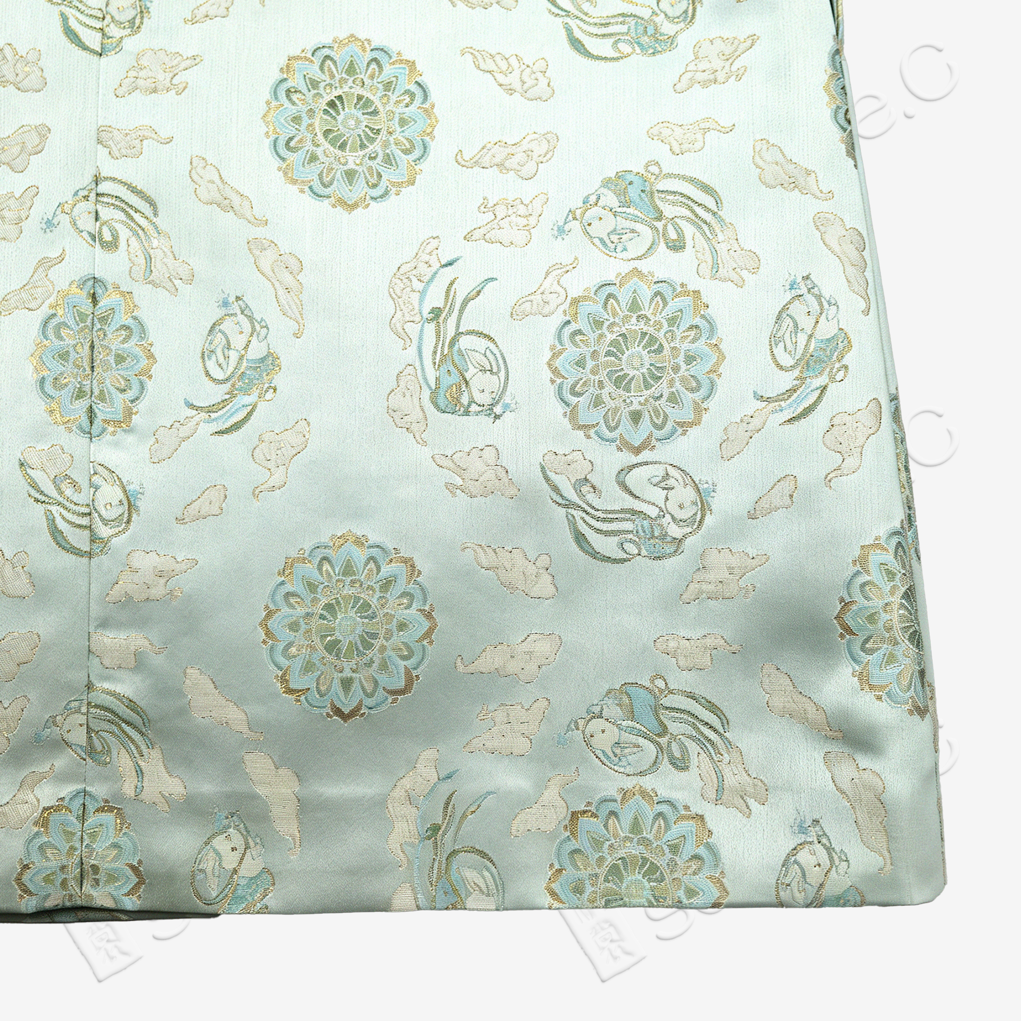 Mint Treasure Bloom Roundel Shu Brocade Long Top - 青瑤寶相蜀錦長上衣