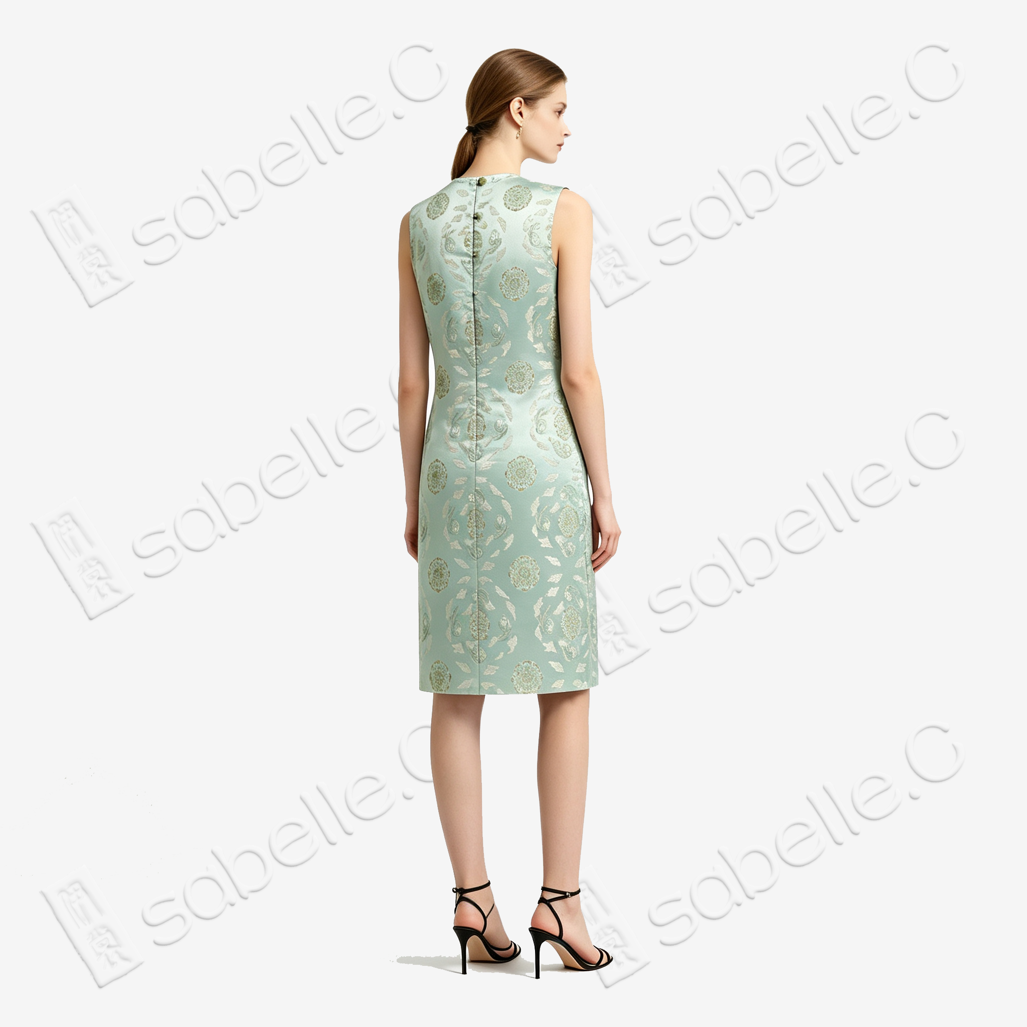 Mint Treasure Bloom Roundel Shu Brocade Long Top - 青瑤寶相蜀錦長上衣