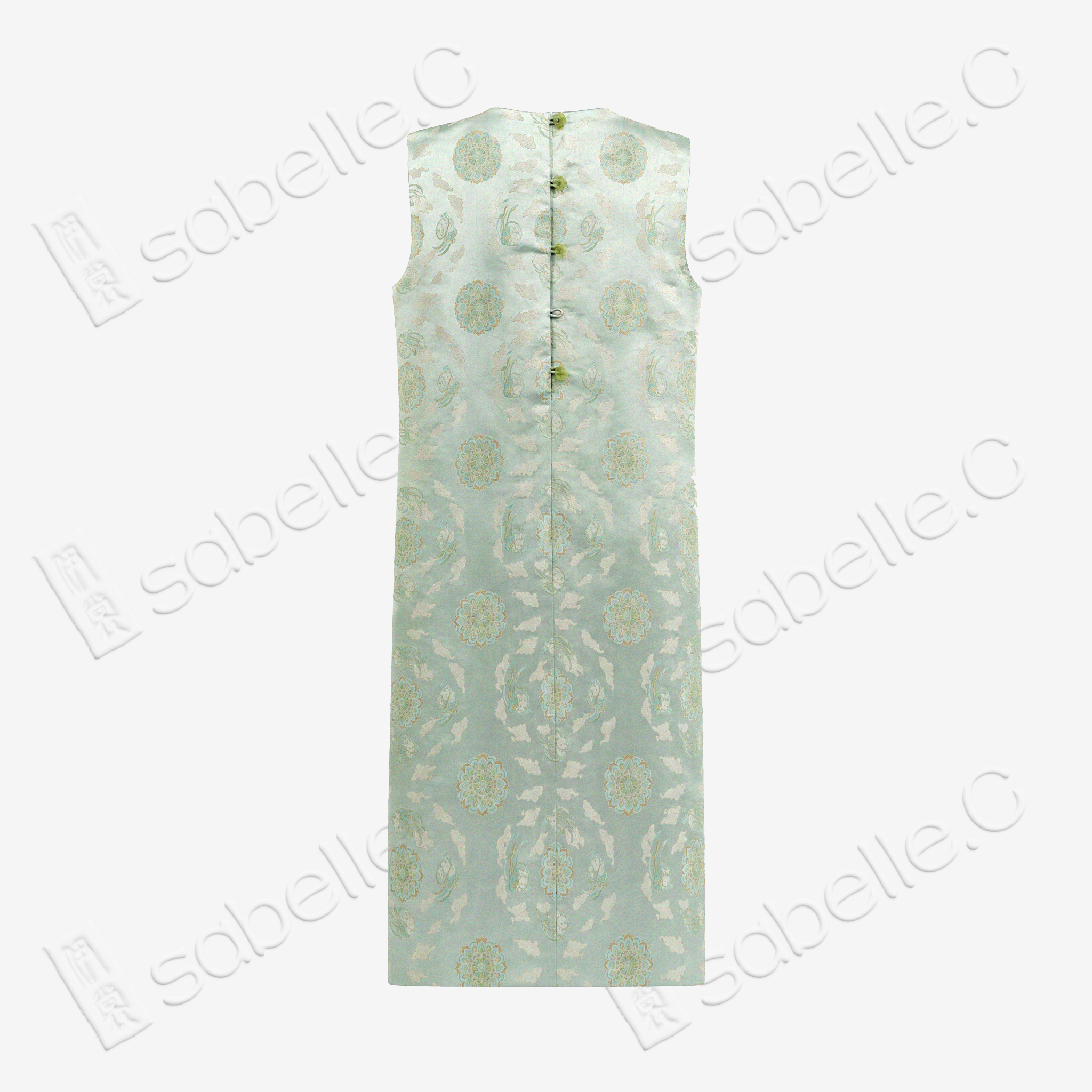 Mint Treasure Bloom Roundel Shu Brocade Long Top - 青瑤寶相蜀錦長上衣