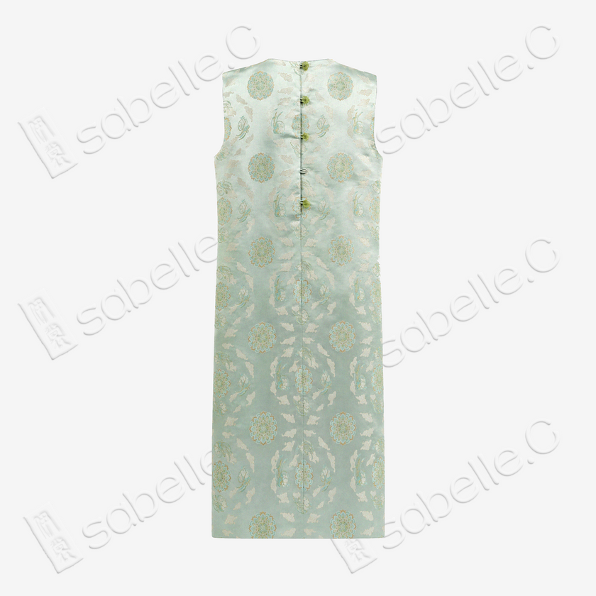 Mint Treasure Bloom Roundel Shu Brocade Long Top - 青瑤寶相蜀錦長上衣