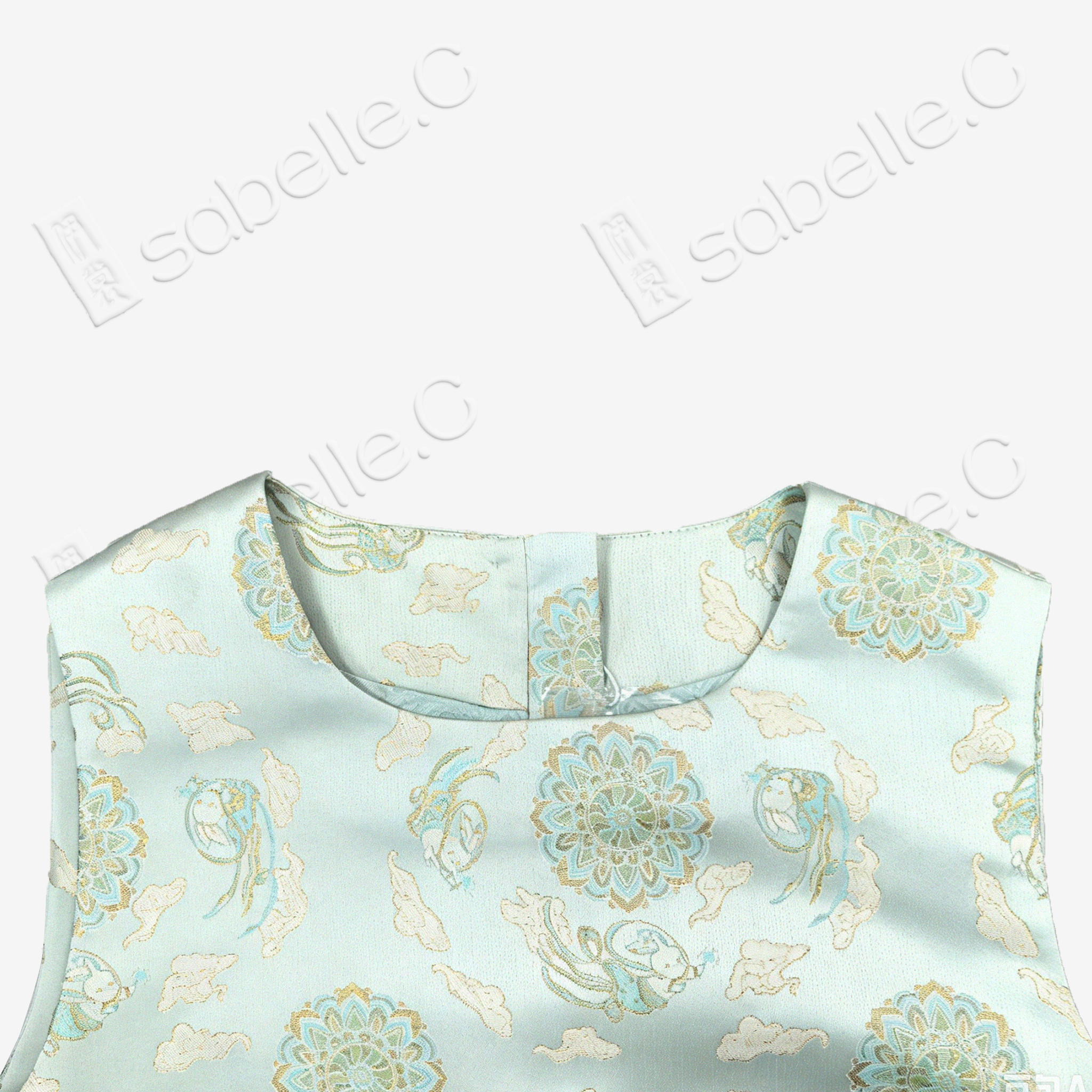 Mint Treasure Bloom Roundel Shu Brocade Long Top - 青瑤寶相蜀錦長上衣