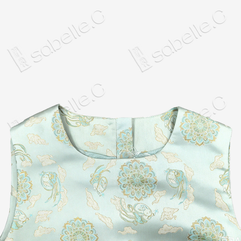 Mint Treasure Bloom Roundel Shu Brocade Long Top - 青瑤寶相蜀錦長上衣