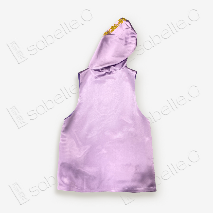 Embroidered Sleeveless Hoodie with V-Neck