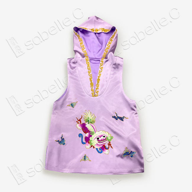 Embroidered Sleeveless Hoodie with V-Neck