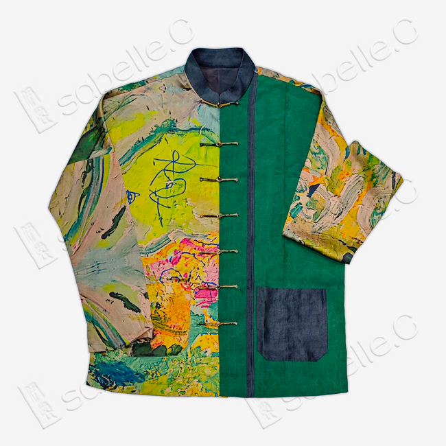 Gambiered Canton Silk Patchwork Chinese Shirt