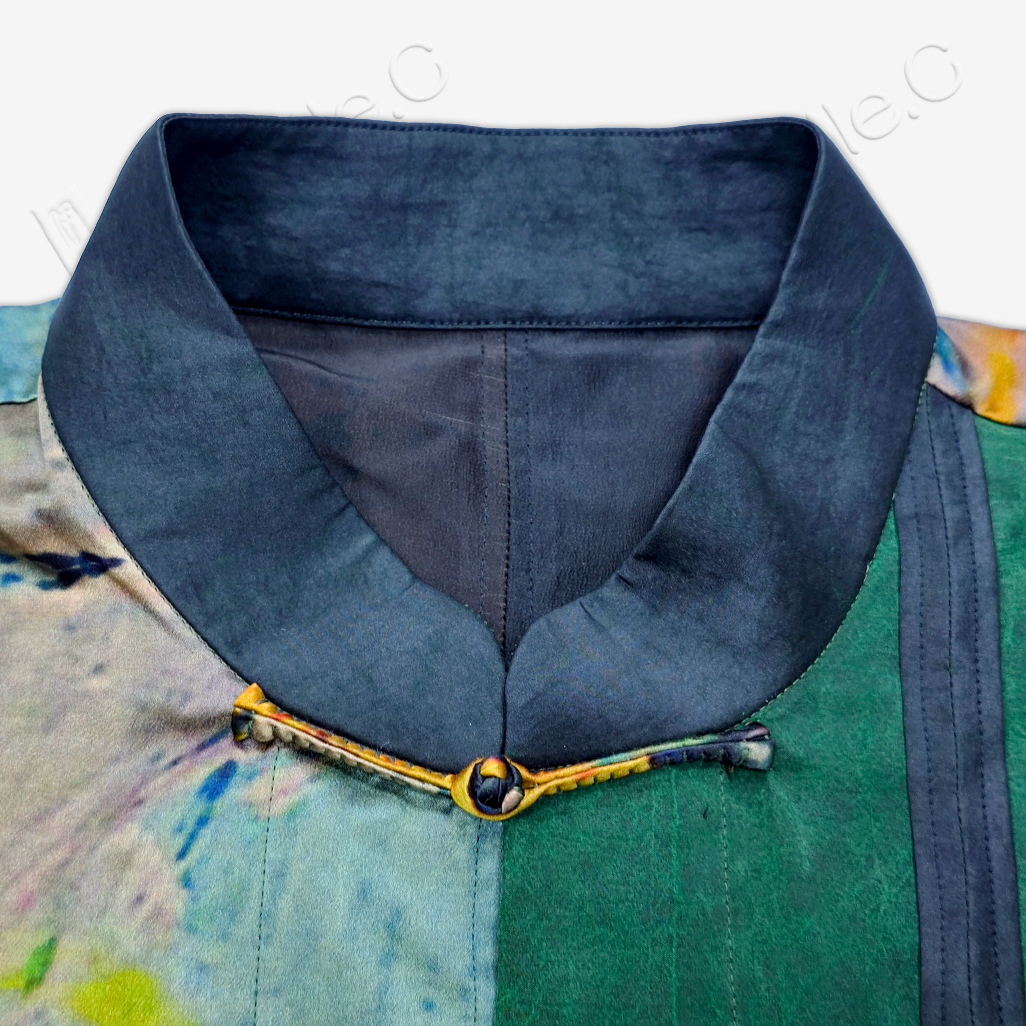 Gambiered Canton Silk Patchwork Chinese Shirt
