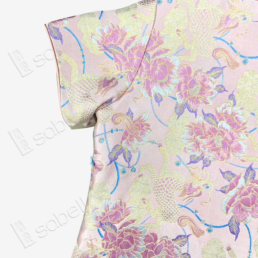 Kid's Song Brocade Satin Stand-up Collar Qipao-style Top