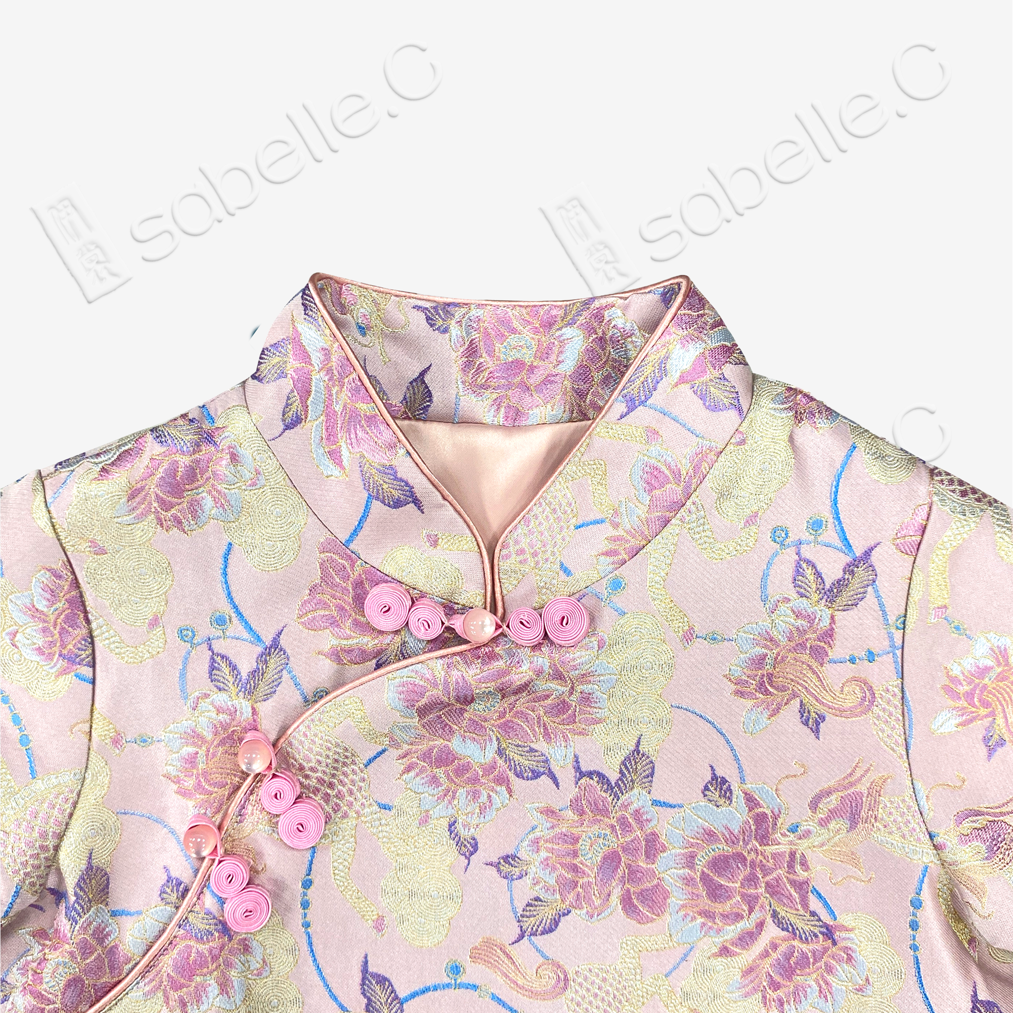 Kid's Song Brocade Satin Stand-up Collar Qipao-style Top