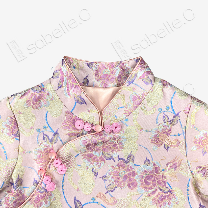 Kid's Song Brocade Satin Stand-up Collar Qipao-style Top