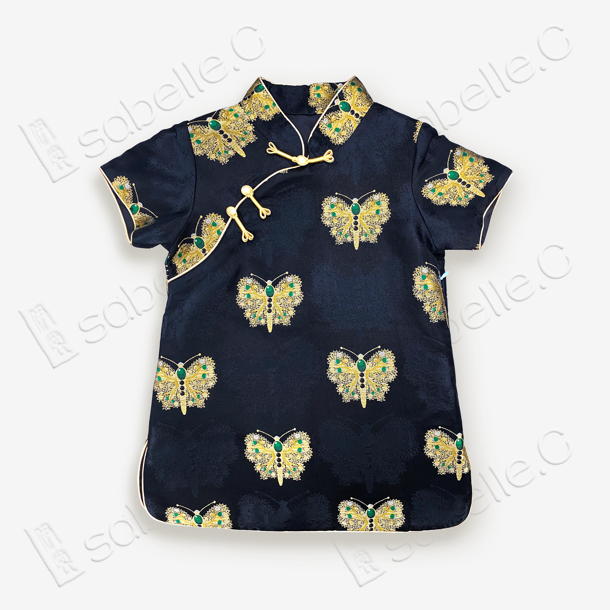 Kid's Song Brocade Satin Stand-up Collar Qipao-style Top
