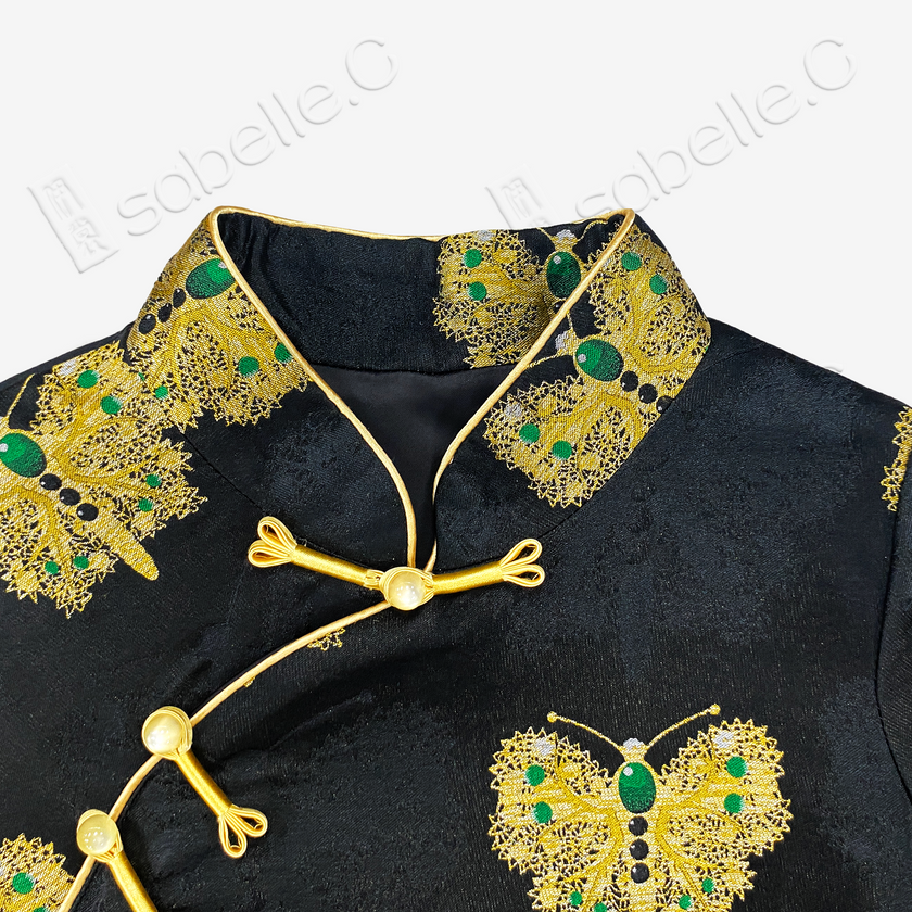 Kid's Song Brocade Satin Stand-up Collar Qipao-style Top