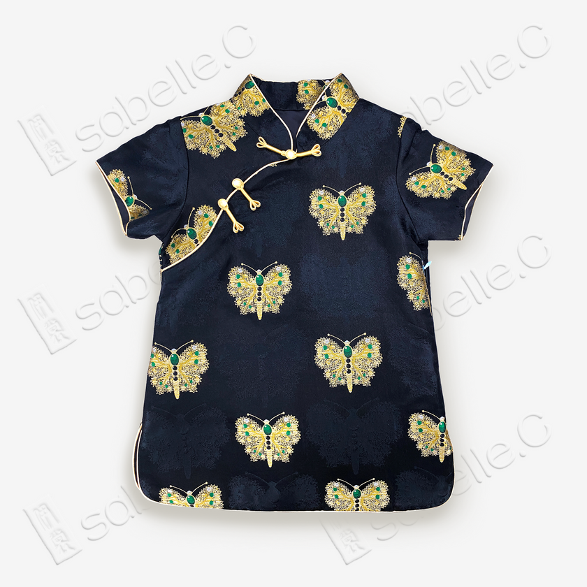 Kid's Song Brocade Satin Stand-up Collar Qipao-style Top
