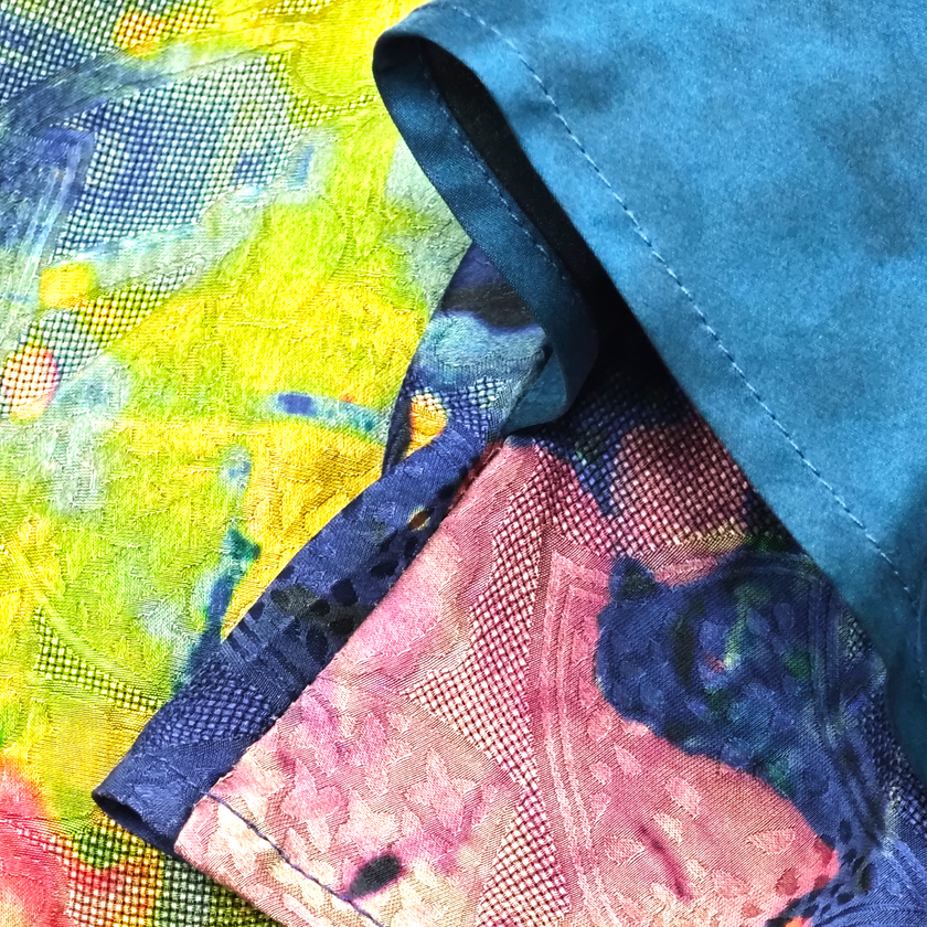 Original Gambiered Canton Silk Patchwork Cape Qipao