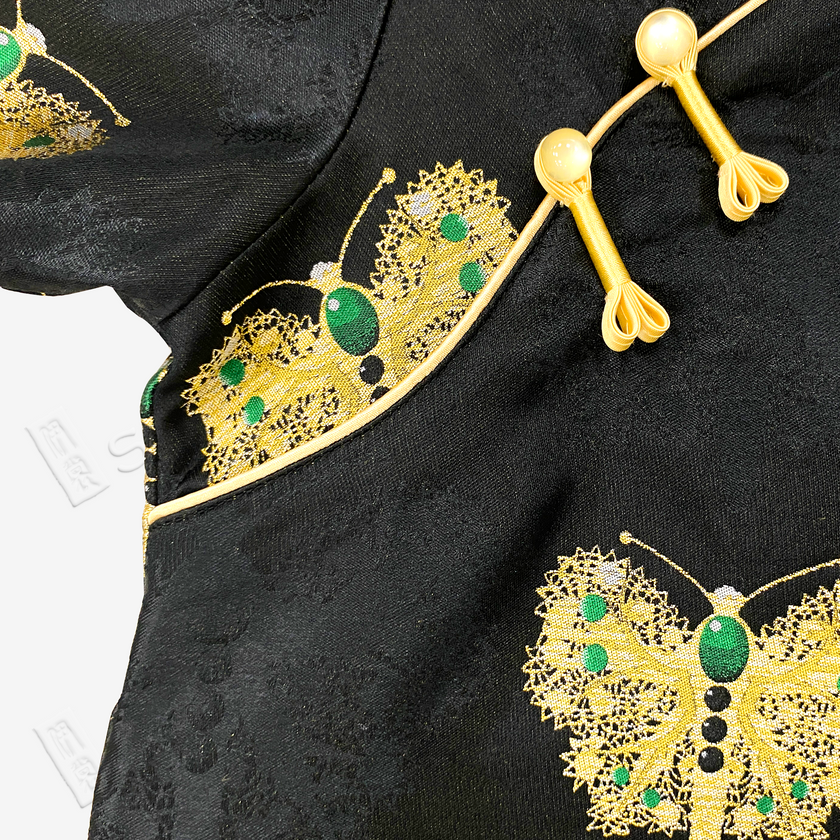 Kid's Song Brocade Satin Stand-up Collar Qipao-style Top