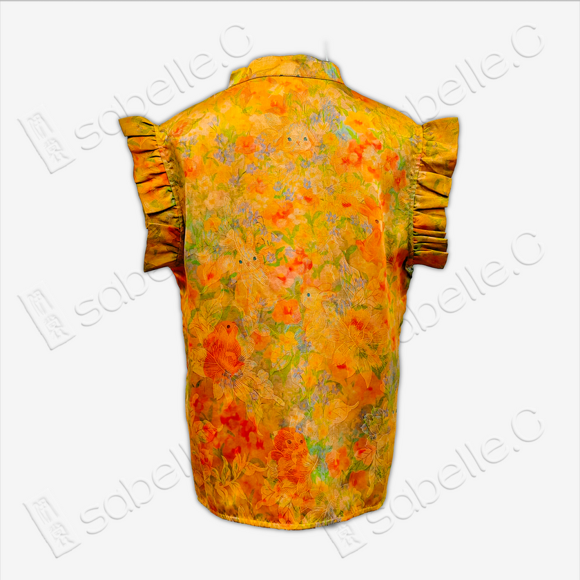 Gambiered Canton Silk mandarin collar Top