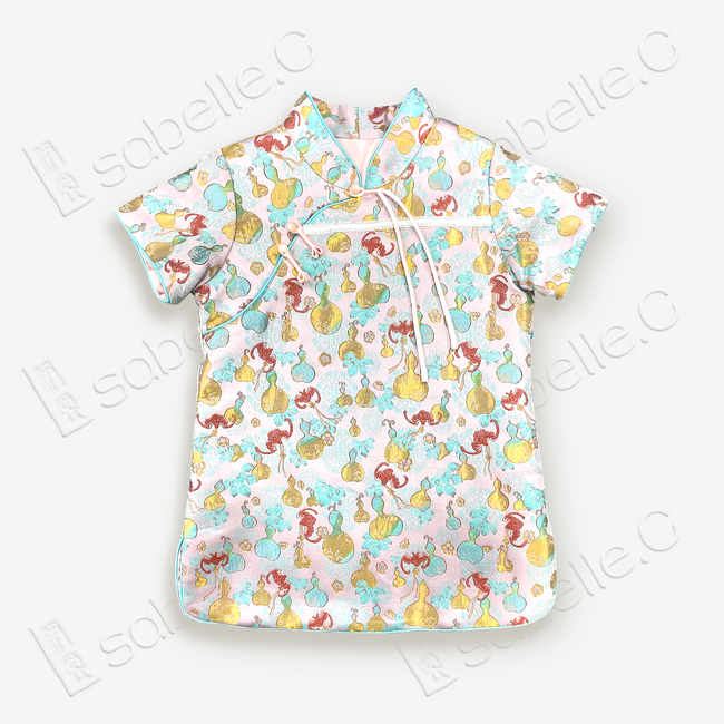 Kid's Song Brocade Satin Stand-up Collar Qipao-style Top