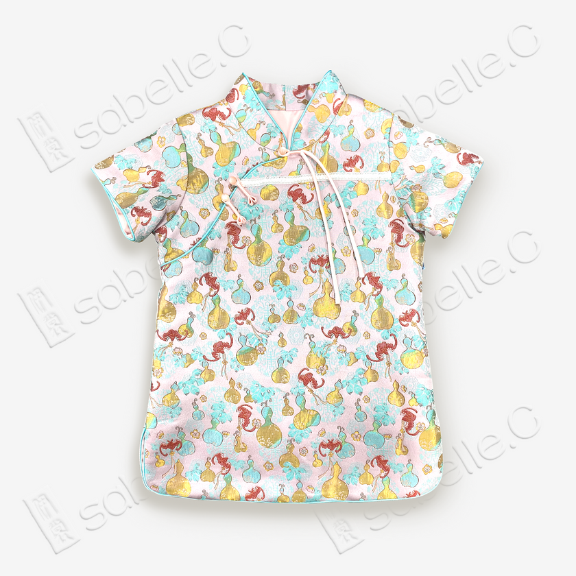 Kid's Song Brocade Satin Stand-up Collar Qipao-style Top