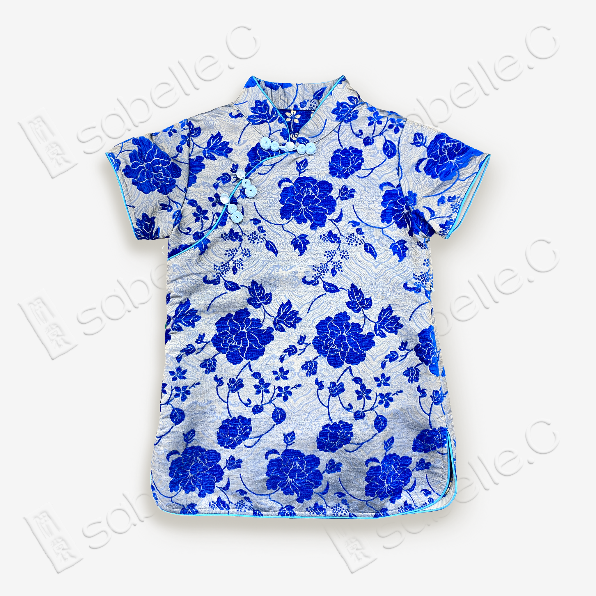 Zhang Velvet Short-Sleeve Mandarin Collar Top