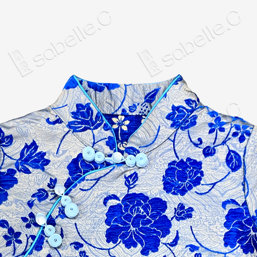 Zhang Velvet Short-Sleeve Mandarin Collar Top