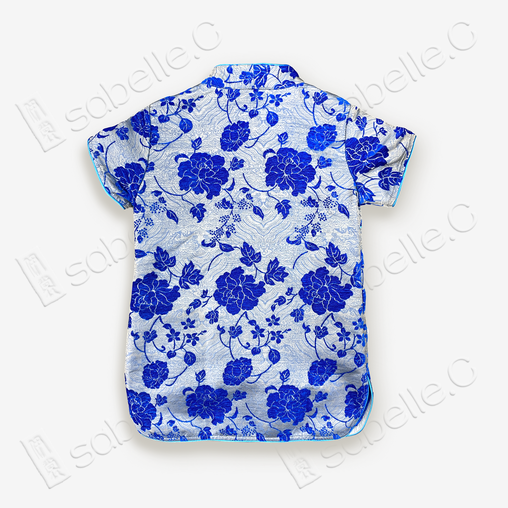 Zhang Velvet Short-Sleeve Mandarin Collar Top