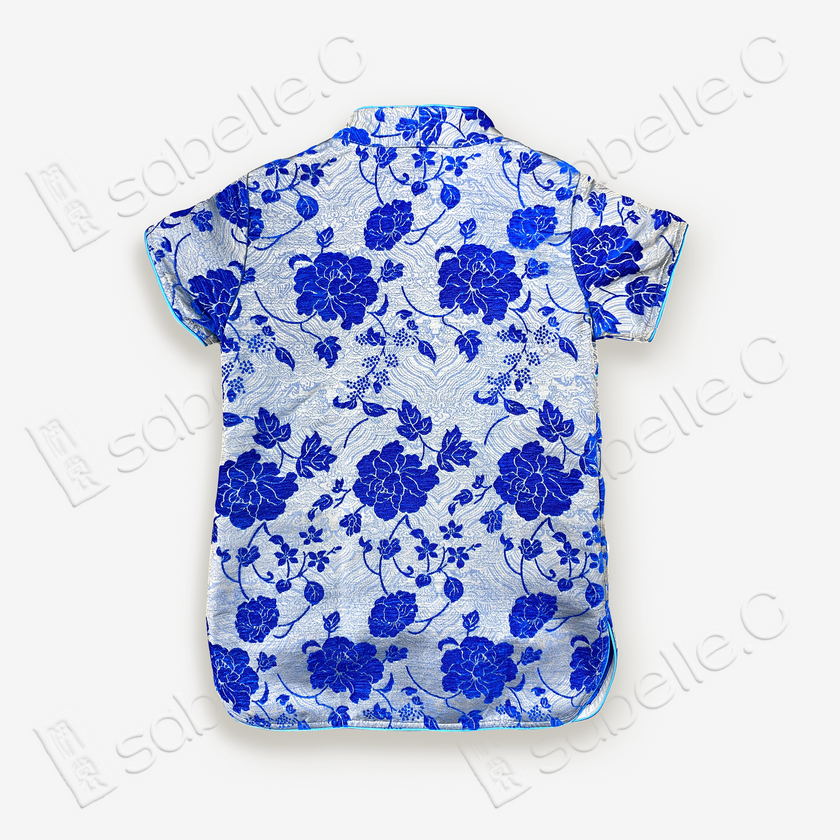 Zhang Velvet Short-Sleeve Mandarin Collar Top