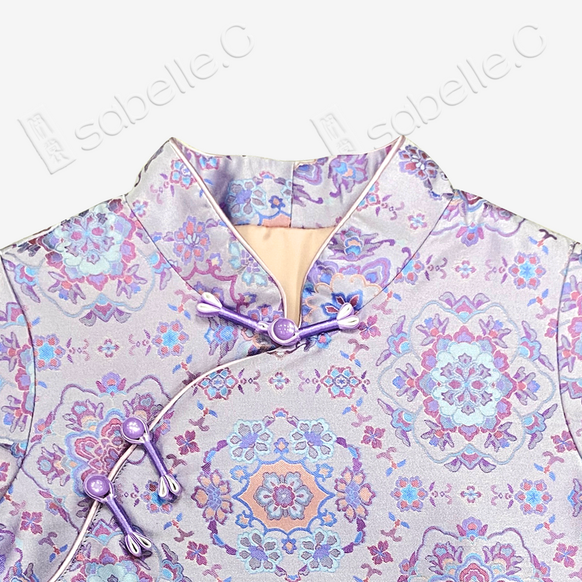 Kid's Song Brocade Satin Stand-up Collar Qipao-style Top