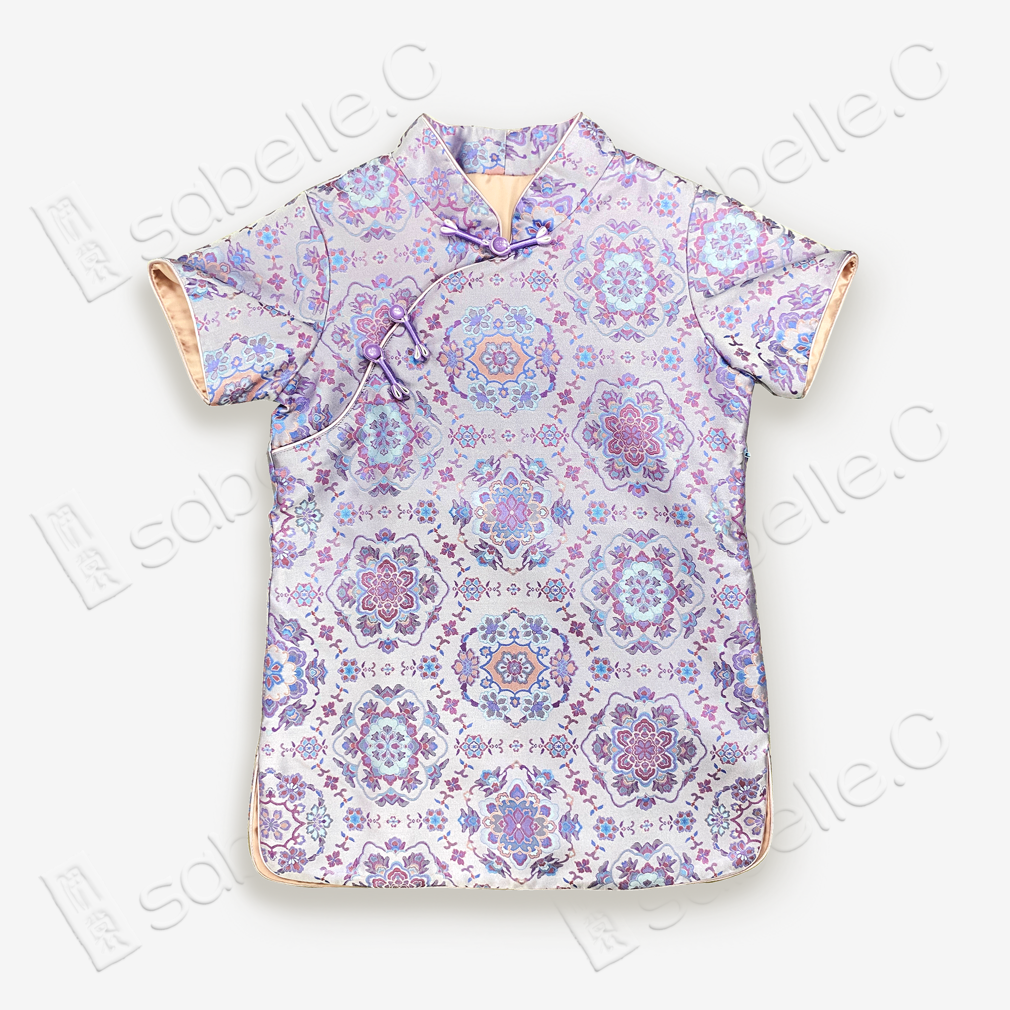 Kid's Song Brocade Satin Stand-up Collar Qipao-style Top