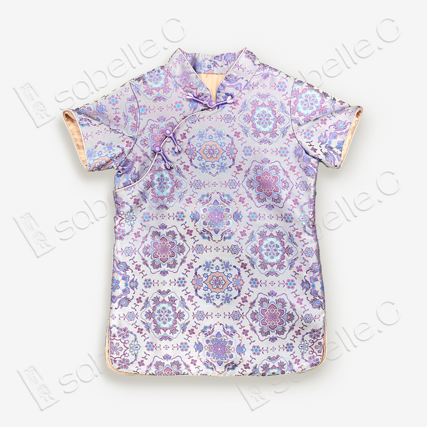 Kid's Song Brocade Satin Stand-up Collar Qipao-style Top