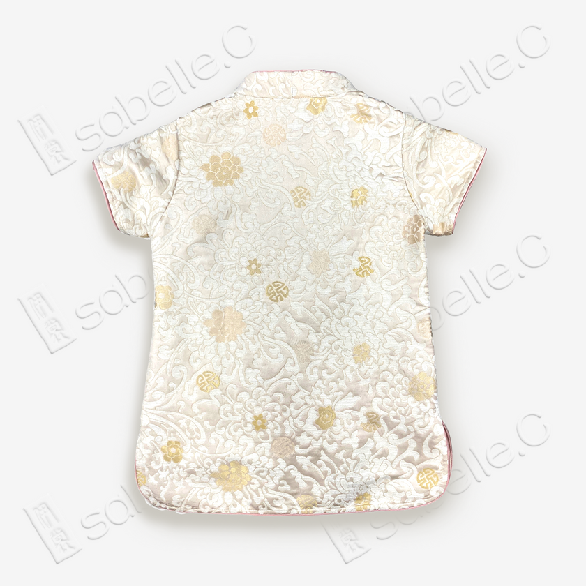 Zhang Velvet Short-Sleeve Mandarin Collar Top