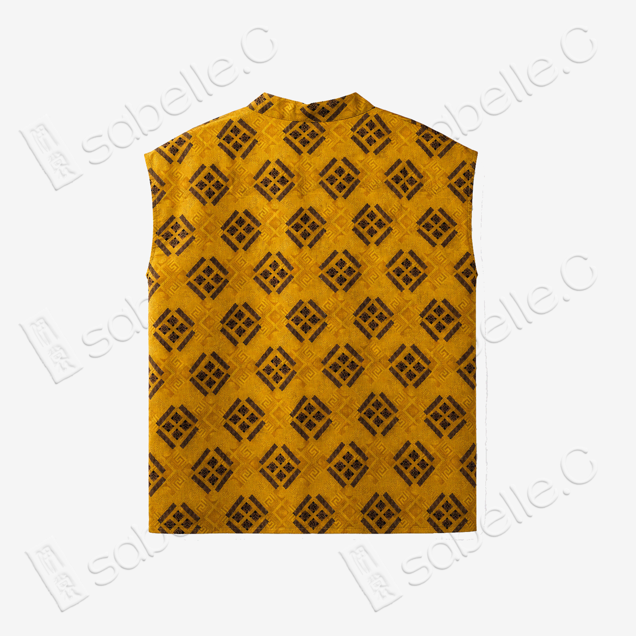 Gilded Geometric Gambiered Canton Silk Sleeveless Top - 鎏金幾何香雲紗無袖上衣