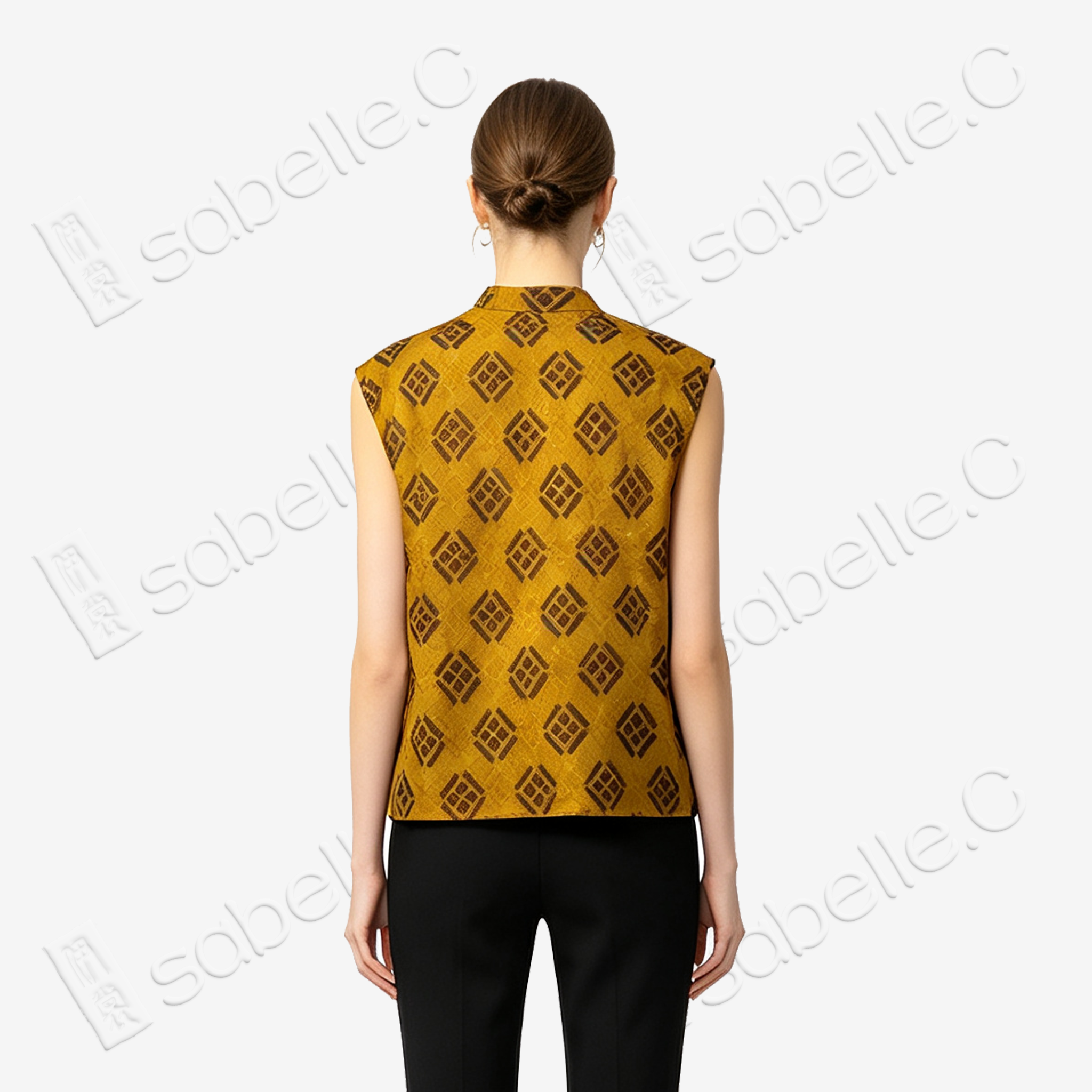 Gilded Geometric Gambiered Canton Silk Sleeveless Top - 鎏金幾何香雲紗無袖上衣