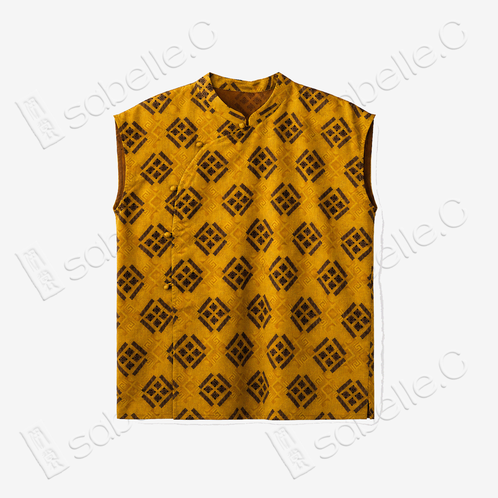 Gilded Geometric Gambiered Canton Silk Sleeveless Top - 鎏金幾何香雲紗無袖上衣