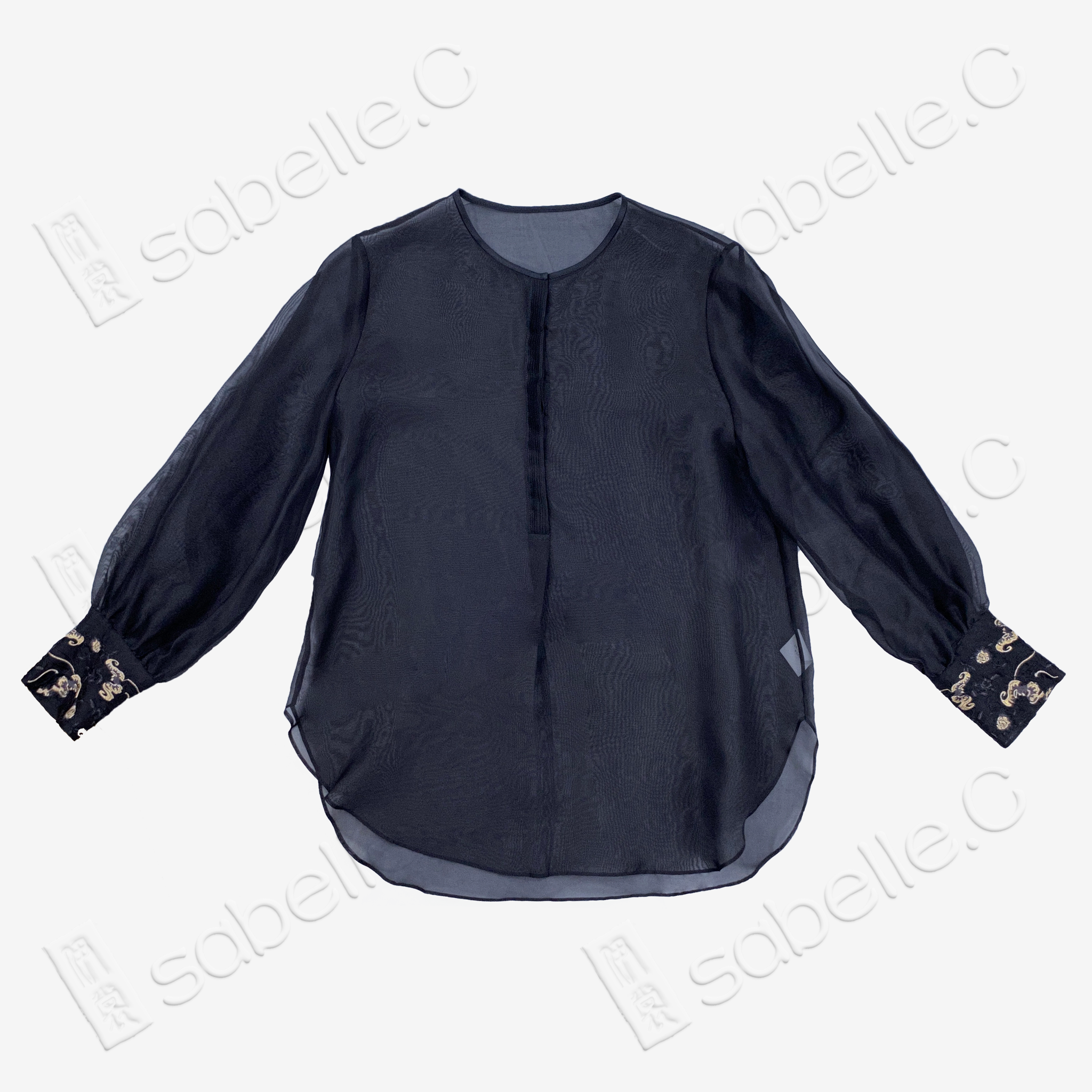 Embroidered Organza Black Top