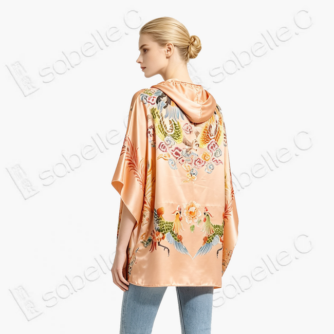 Apricot Sunset Twin Phoenix Soft Silk Satin Blouse - 「杏霞雙鳳」真絲軟緞上衣