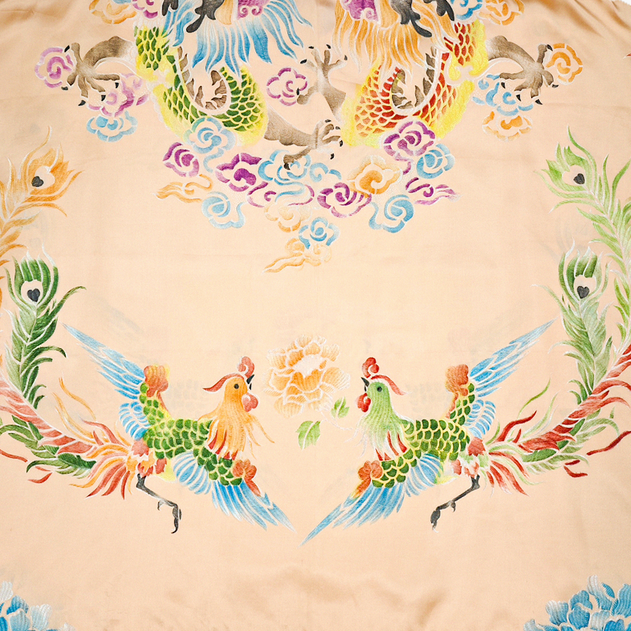 Apricot Sunset Twin Phoenix Soft Silk Satin Blouse - 「杏霞雙鳳」真絲軟緞上衣