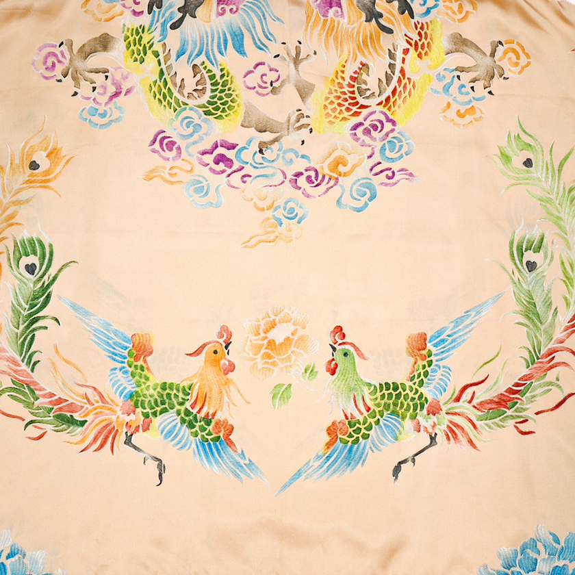 Apricot Sunset Twin Phoenix Soft Silk Satin Blouse - 「杏霞雙鳳」真絲軟緞上衣