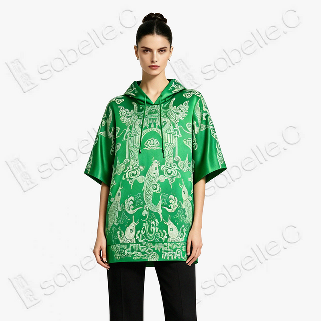 Carp Leaping Over Dragon Gate Soft Silk Satin Hoodie Top - 「魚躍龍門」真絲軟緞連帽衛衣