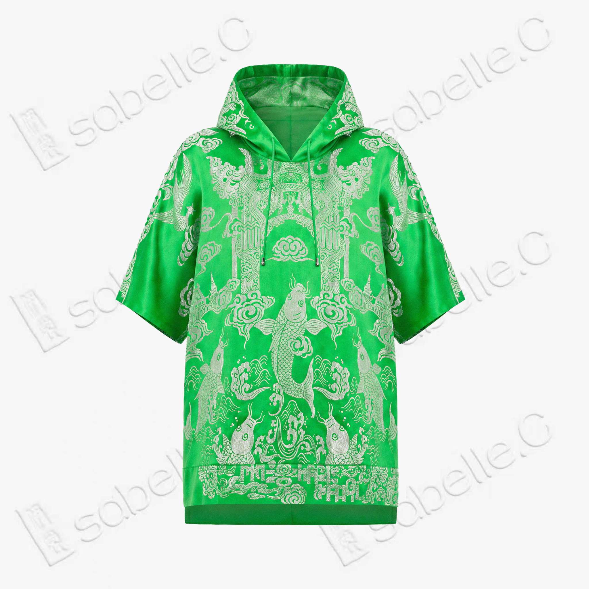 Carp Leaping Over Dragon Gate Soft Silk Satin Hoodie Top - 「魚躍龍門」真絲軟緞連帽衛衣