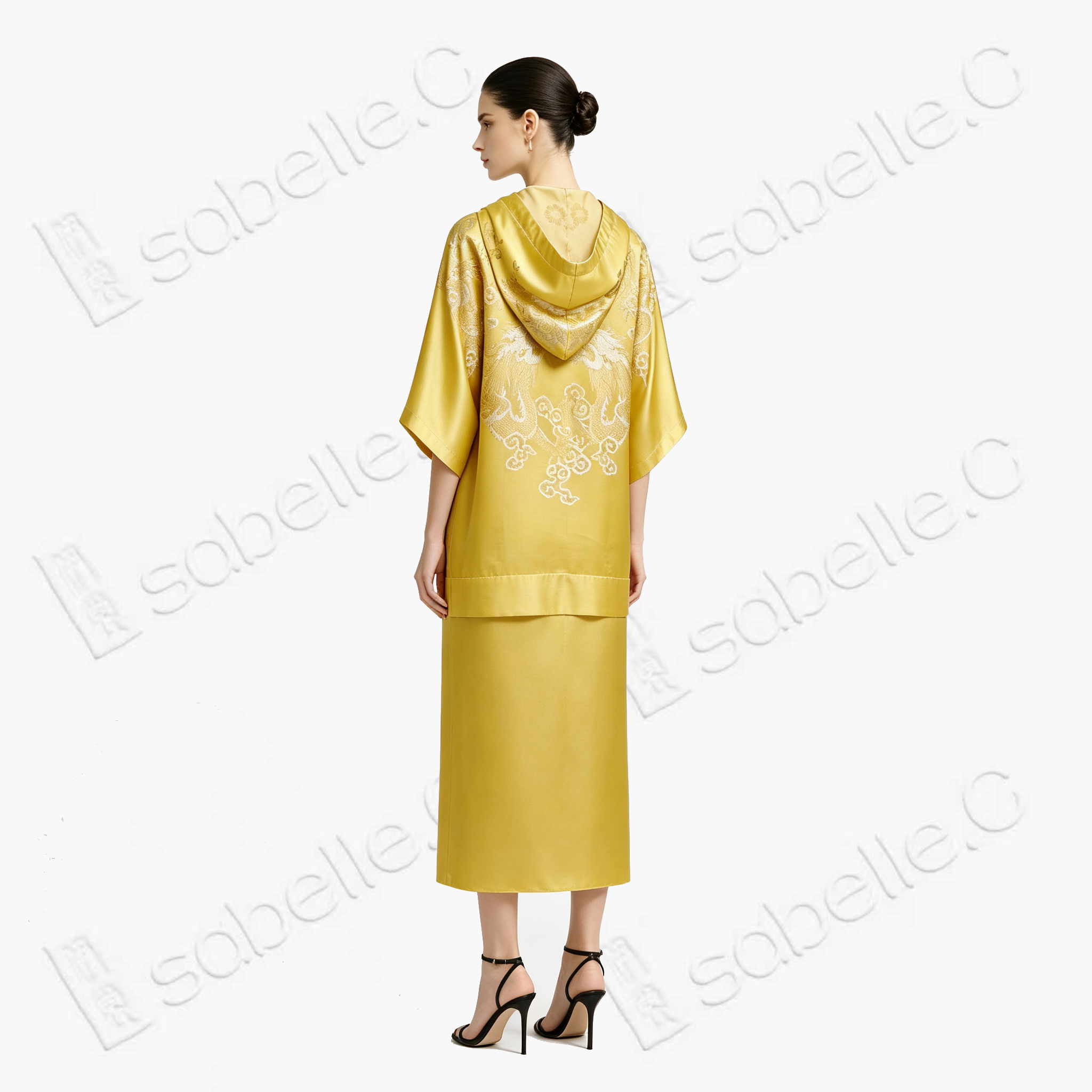 Golden Court Twin Phoenix Antique Silk Satin Hoodie Top - 「金庭雙鳳」古董真絲連帽衛衣